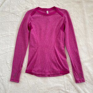 Lululemon Base Runner Long Sleeve Size 6 Shirt Mini Check Pique Raspberry